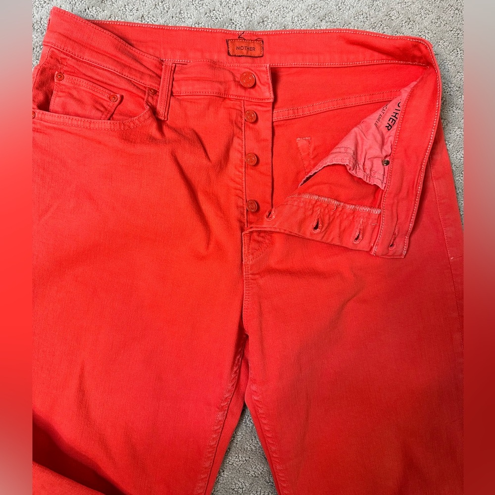 Sz 32 Mother Tomcat Ankle Fray in Play Date tomato wash high rise button fly - Picture 4 of 12